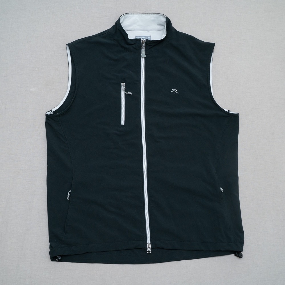 Peter Millar Full Zip Wind Vest Golf Performance Stretch Black Mens Size Large